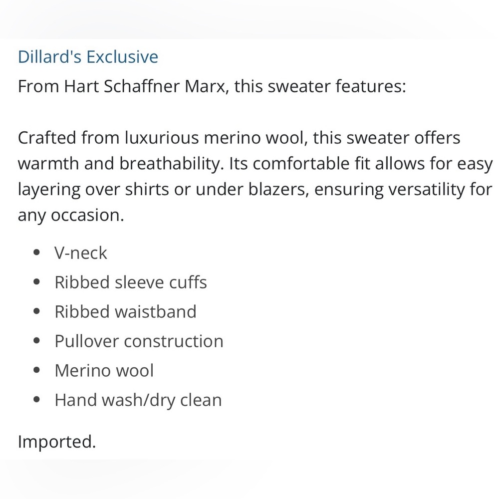 Hart Schaffner Marx Merino Wool V-Neck Sweater - Navy. Size XXL - Picture 4 of 14